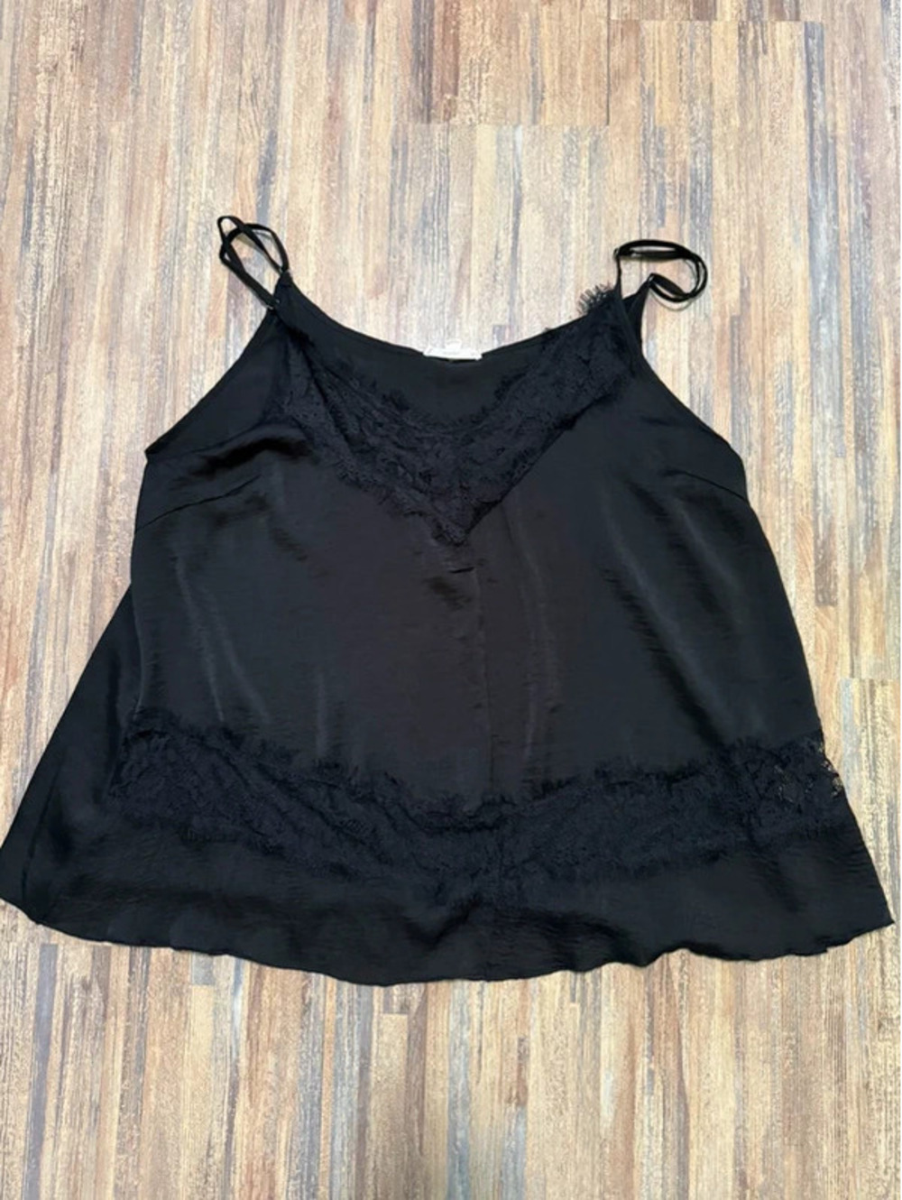 Promesa lace detail black satin style tank top size XXL